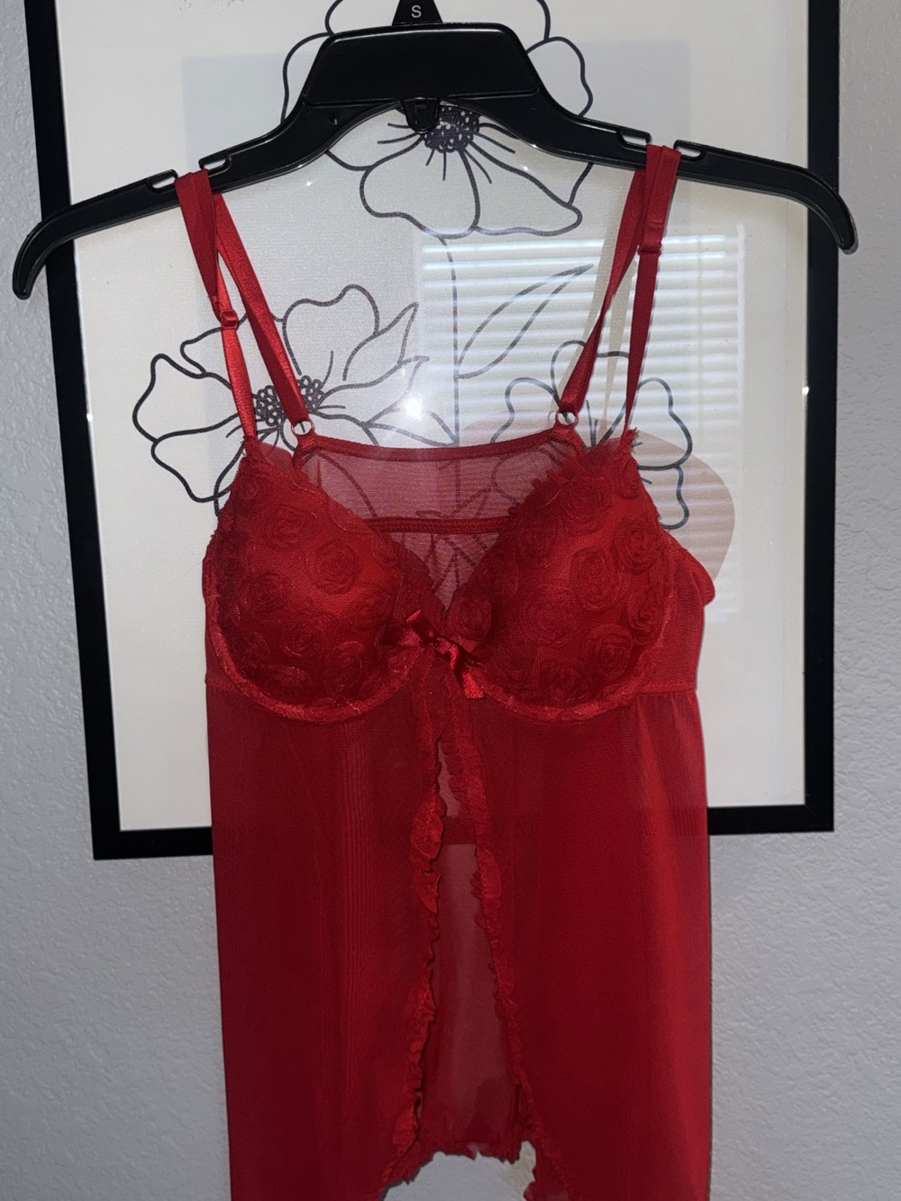 Vintage Red Lace & Mesh Babydoll Chemise